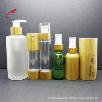 luxury bamboo cosmetic packaging bamboo glass dropper pump spray lotion serum bottle BJ-211B